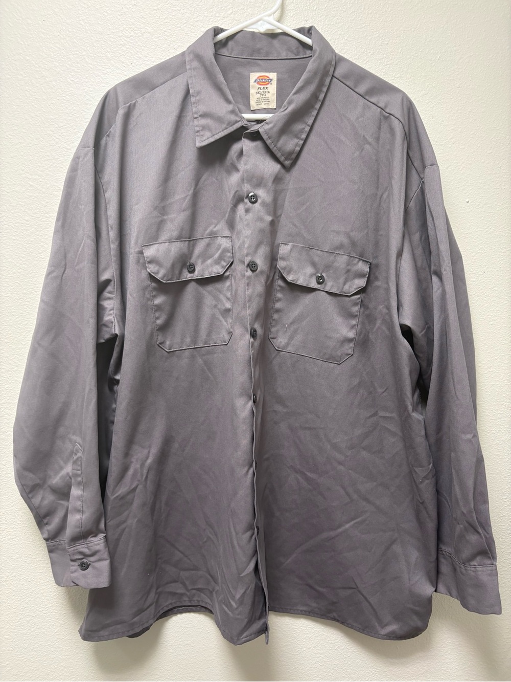 Dickies Men Gray Twill Long Sleeve Button Front Work Shirt Size 3XL